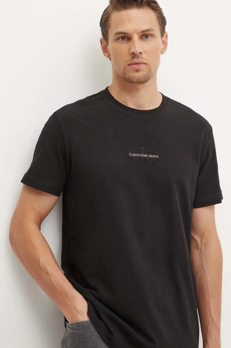 Хлопковая футболка Calvin Klein Jeans цвет чёрный с аппликацией J30J325649