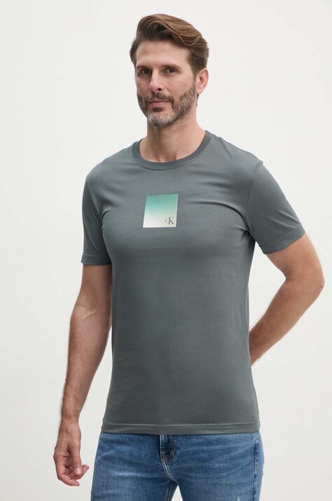 Хлопковая футболка Calvin Klein Jeans мужская цвет серый с принтом J30J325686