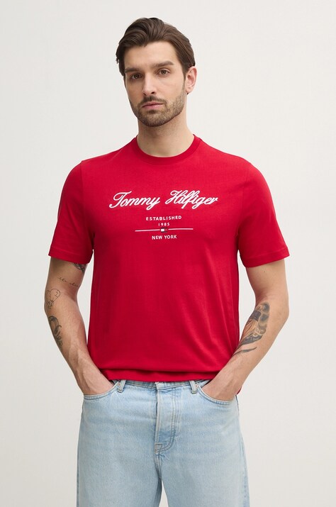 Pamučna majica Tommy Hilfiger za muškarce, boja: tamno plava, s aplikacijom, MW0MW33691