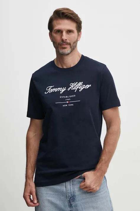 Бавовняна футболка Tommy Hilfiger чоловіча колір синій з аплікацією MW0MW33691