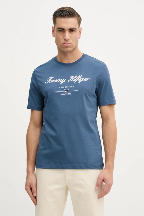 Tommy Hilfiger t-shirt bawełniany męski kolor niebieski z aplikacją MW0MW33691