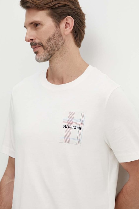 Бавовняна футболка Tommy Hilfiger чоловіча колір бежевий з аплікацією MW0MW35459