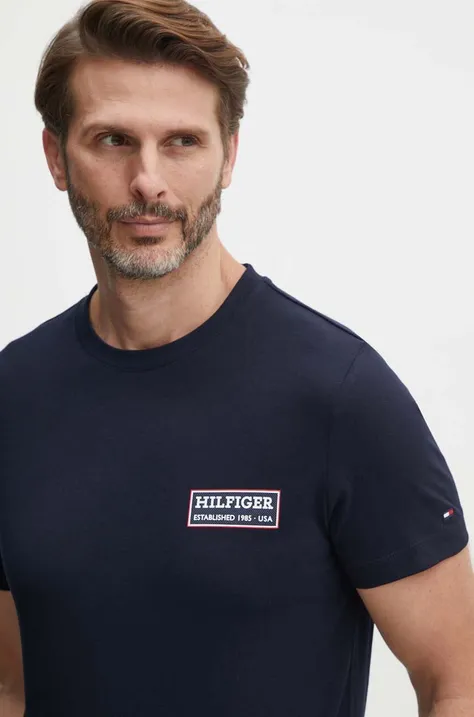 Tommy Hilfiger pamut póló sötétkék, férfi, nyomott mintás, MW0MW35465