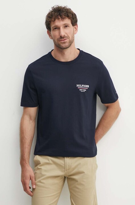 Tommy Hilfiger tricou din bumbac barbati, culoarea albastru marin, cu imprimeu, MW0MW36208