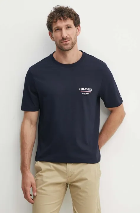 Tommy Hilfiger pamut póló sötétkék, férfi, nyomott mintás, MW0MW36208