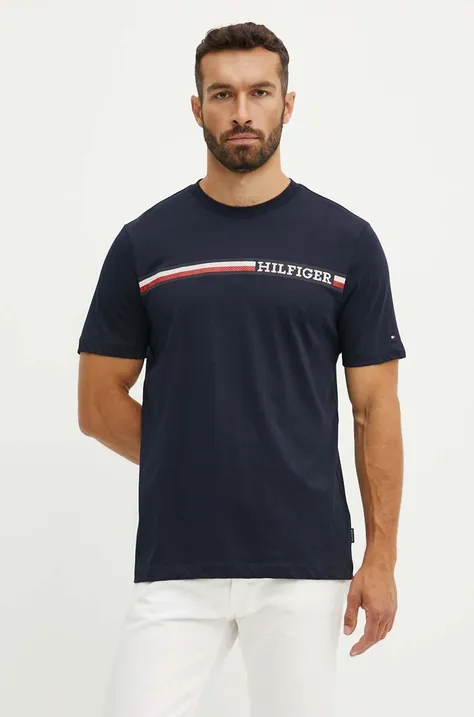 Bavlnené tričko Tommy Hilfiger pánske, tmavomodrá farba, s potlačou, MW0MW36739