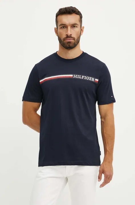 Tommy Hilfiger tricou din bumbac barbati, culoarea albastru marin, cu imprimeu, MW0MW36739