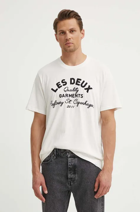 Хлопковая футболка Les Deux мужская цвет бежевый с аппликацией LDM101173