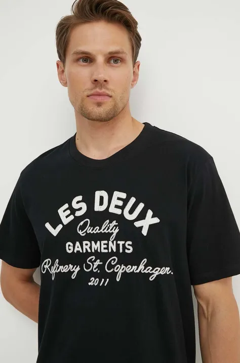 Bombažna kratka majica Les Deux moška, črna barva, LDM101173