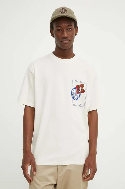 Хлопковая футболка Les Deux мужской цвет бежевый с принтом LDM101174