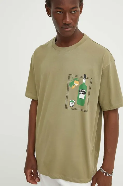 Bombažna kratka majica Les Deux moška, zelena barva, LDM101174