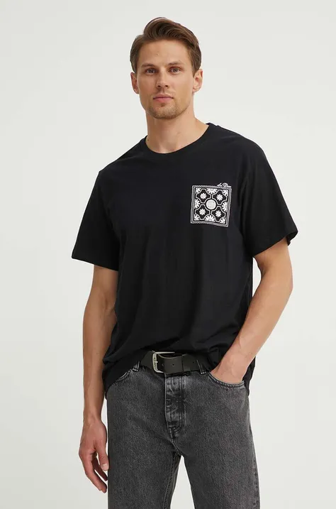 Tričko s příměsí lnu Les Deux černá barva, s potiskem, LDM101176