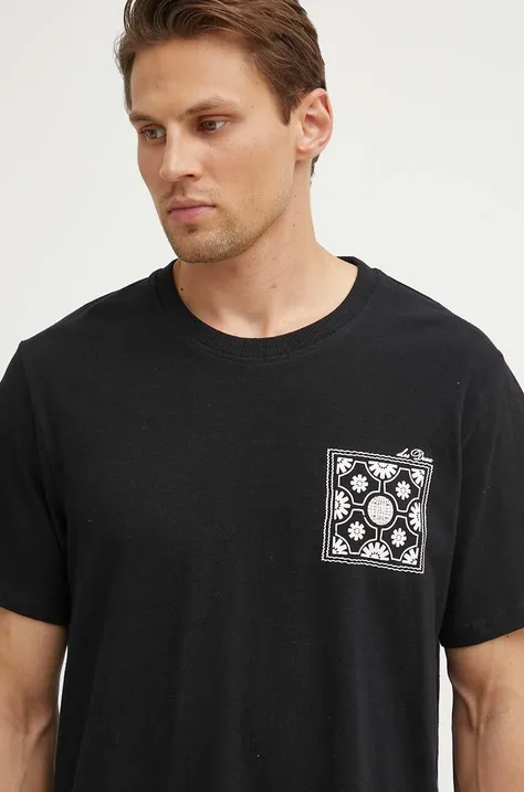 Les Deux t-shirt z domieszką lnu kolor czarny z nadrukiem LDM101176