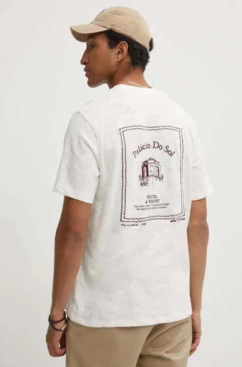 Хлопковая футболка Les Deux мужской цвет бежевый с аппликацией LDM101177