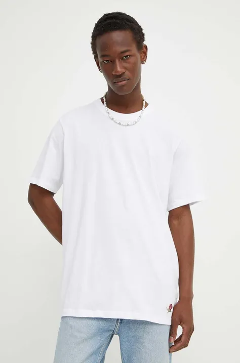 Bombažna kratka majica Les Deux moška, bela barva, LDM101179
