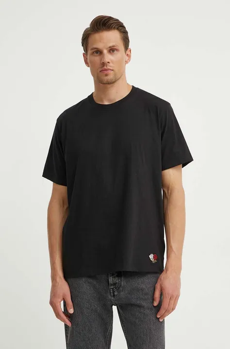 Bavlnené tričko Les Deux pánske, čierna farba, jednofarebné, LDM101179