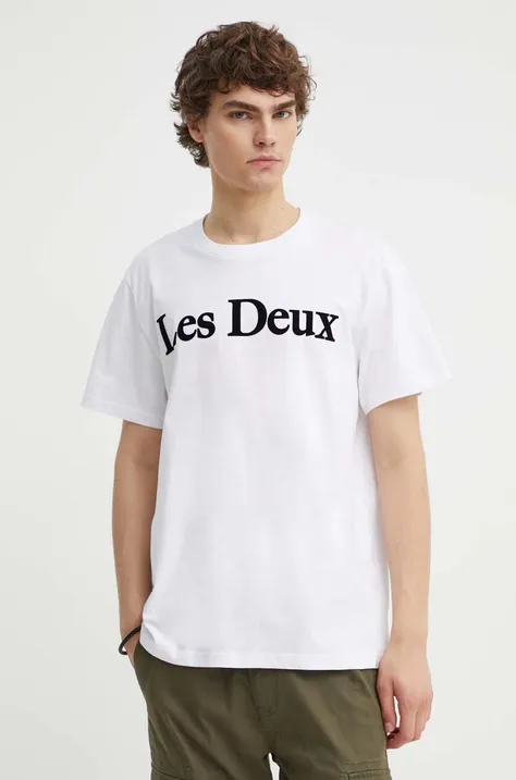 Хлопковая футболка Les Deux мужская цвет белый с аппликацией LDM101180