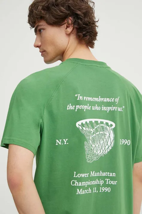 Bavlněné tričko Les Deux zelená barva, s potiskem, LDM101182