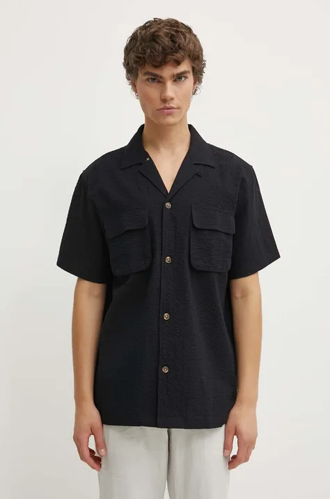 Памучна риза Les Deux мъжка в черно със стандартна кройка LDM401086