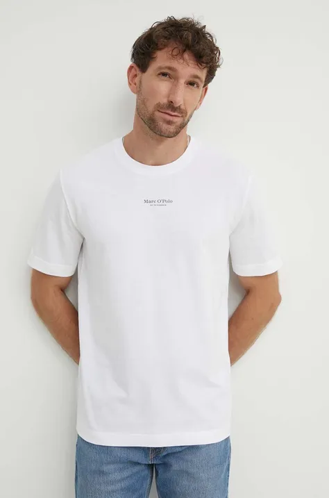 Bavlnené tričko Marc O'Polo pánske, biela farba, s potlačou, 426201251382