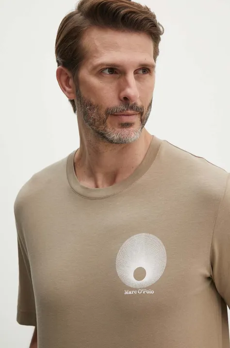 Bavlnené tričko Marc O'Polo pánske, béžová farba, s potlačou, 426201251468
