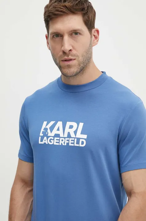 Karl Lagerfeld t-shirt męski kolor niebieski z nadrukiem 543235.755087