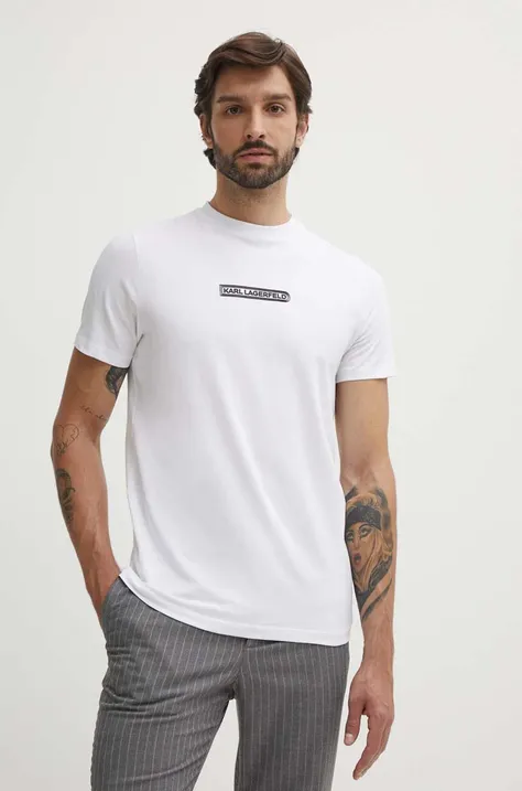 Majica kratkih rukava Karl Lagerfeld za muškarce, boja: bijela, s tiskom, 543221.755085