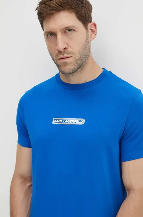 Karl Lagerfeld t-shirt męski kolor niebieski z nadrukiem 543221.755085