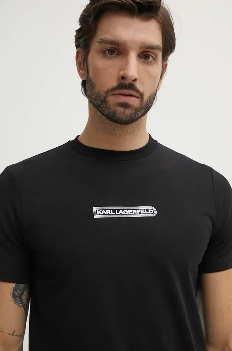 Majica kratkih rukava Karl Lagerfeld za muškarce, boja: crna, s tiskom, 543221.755085