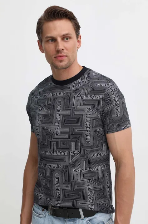 Karl Lagerfeld t-shirt bawełniany męski kolor czarny wzorzysty 543224.755084