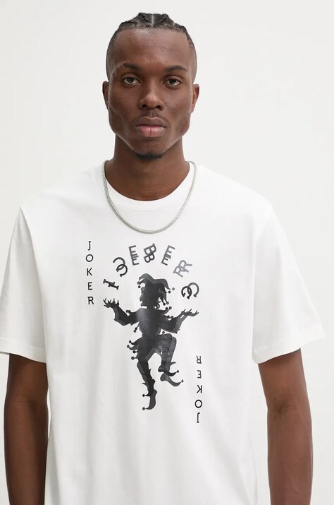 Iceberg tricou din bumbac barbati, culoarea bej, cu imprimeu, F022 6327