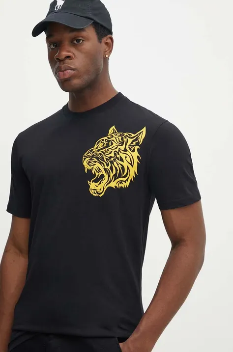 Βαμβακερό μπλουζάκι PLEIN SPORT ανδρικό, χρώμα: μαύρο, FADC MTK7550 STE003N
