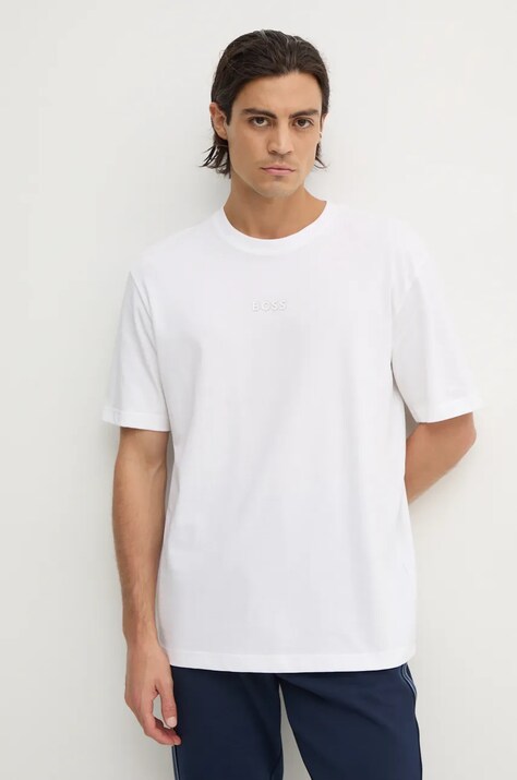 Boss Green tricou din bumbac barbati, culoarea alb, cu imprimeu, 50519368