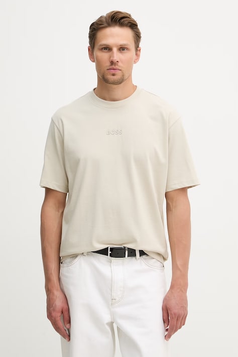 BOSS Green tričko pánské bavlněné Tee 10 béžové 50519368