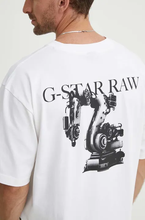 Хлопковая футболка G-Star Raw мужская цвет белый с принтом D24691-C784