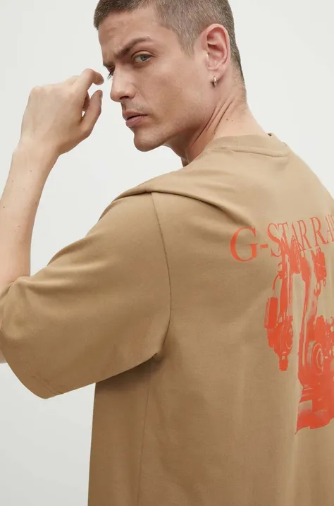 Бавовняна футболка G-Star Raw чоловіча колір бежевий з принтом D24691-C784