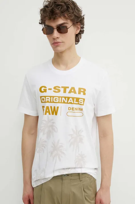 G-Star Raw tricou din bumbac barbati, culoarea alb, cu imprimeu, D24681-336