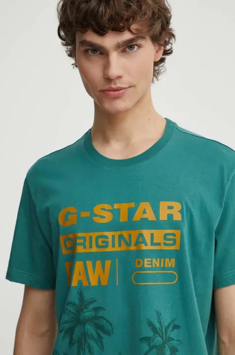 Хлопковая футболка G-Star Raw мужская цвет зелёный с принтом D24681-336