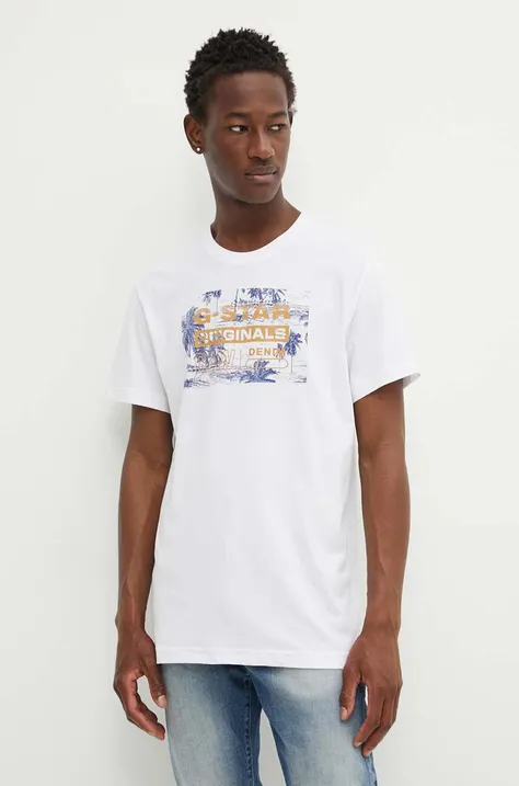 Pamučna majica G-Star Raw za muškarce, boja: bijela, s tiskom, D24682-C506