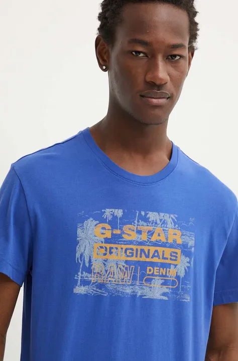 G-Star Raw t-shirt bawełniany męski kolor niebieski z nadrukiem D24682-C506