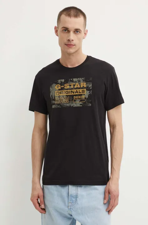Хлопковая футболка G-Star Raw мужская цвет чёрный с принтом D24682-C506