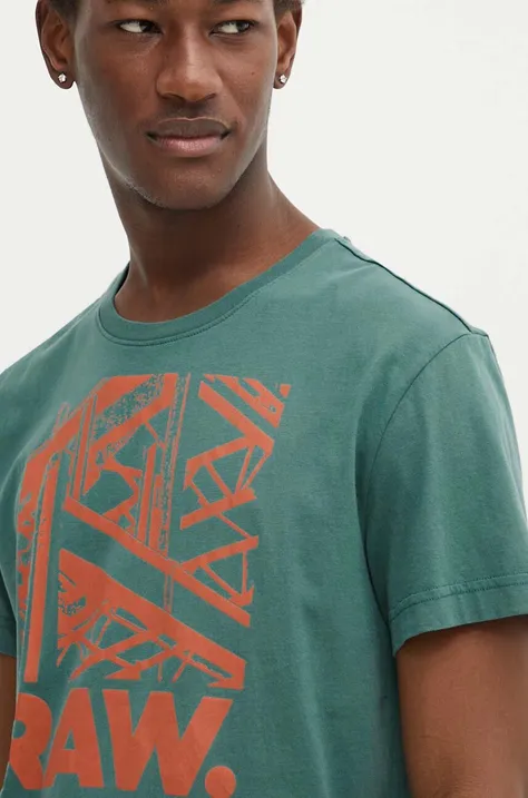 Bavlnené tričko G-Star Raw pánske, zelená farba, s potlačou, D24685-C506