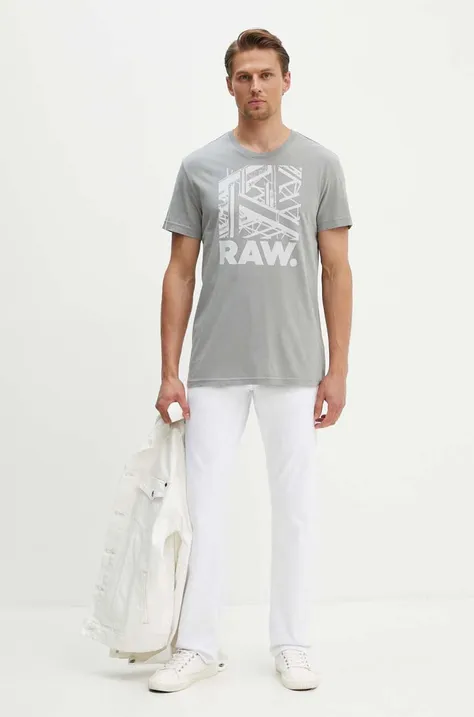Bombažna kratka majica G-Star Raw moška, siva barva, D24685-C506
