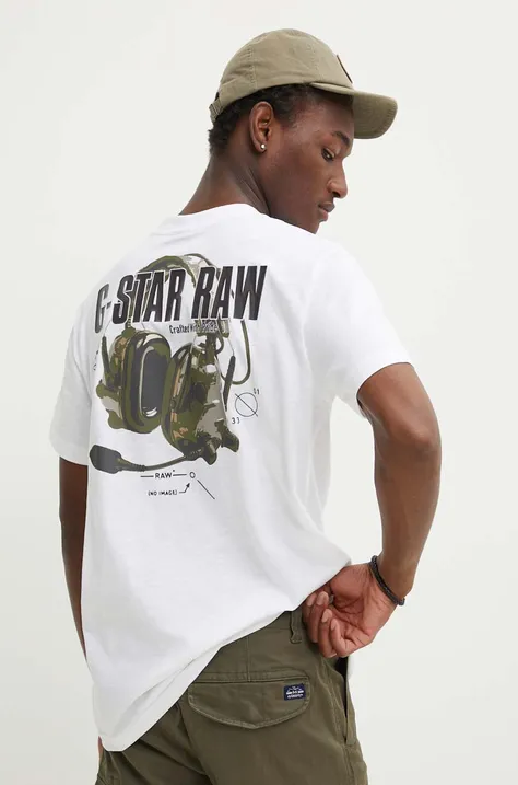 Хлопковая футболка G-Star Raw мужская цвет белый с принтом D24687-C372