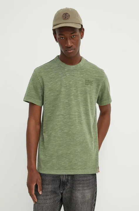 G-Star Raw pamut póló zöld, férfi, sima, D24688-B256