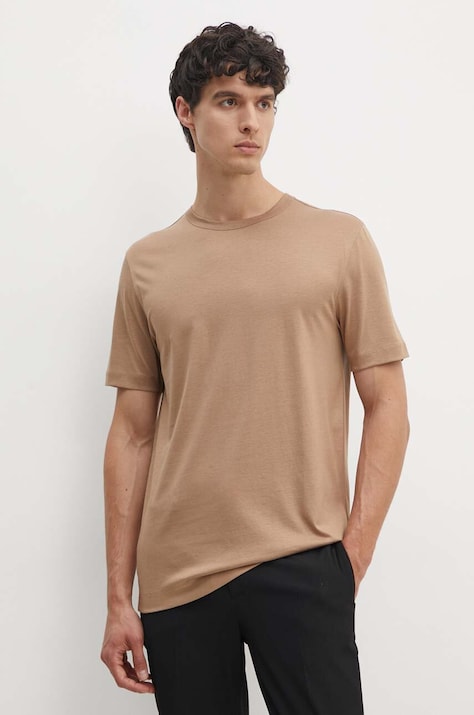 BOSS tricou barbati, culoarea bej, neted, 50513674