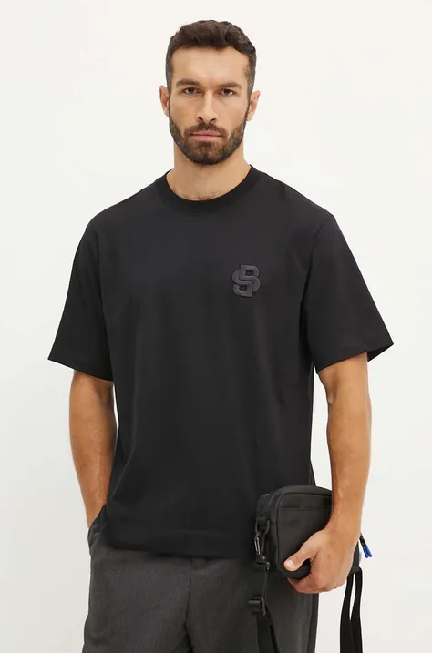 Хлопковая футболка BOSS мужская цвет чёрный с аппликацией 50518743