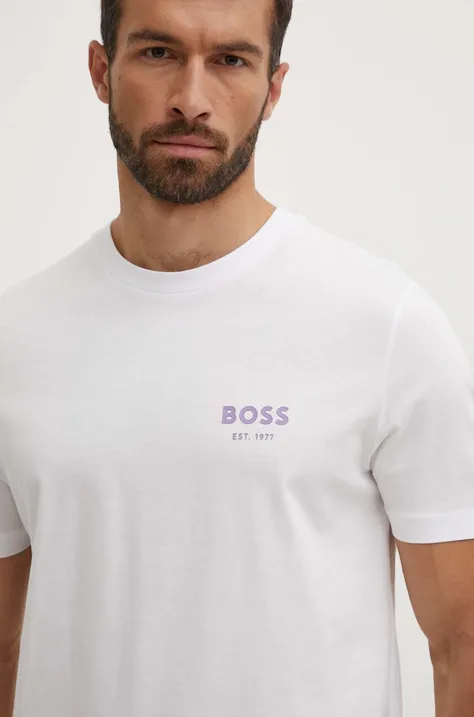 BOSS tricou din bumbac barbati, culoarea alb, cu imprimeu, 50521209