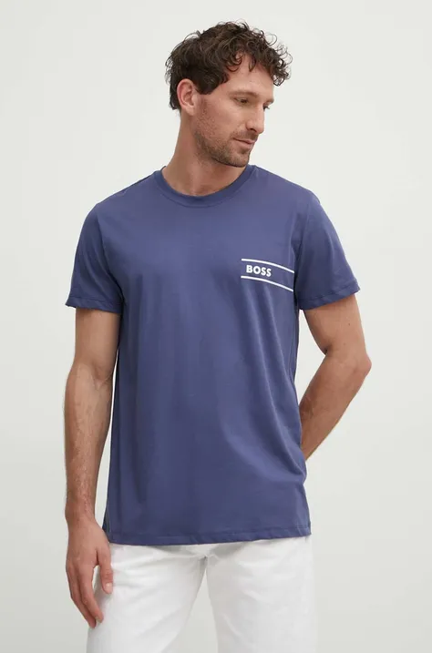 Bombažna kratka majica BOSS moška, mornarsko modra barva, 50517715