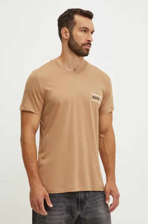 Bavlnené tričko BOSS pánske, béžová farba, s potlačou, 50517715